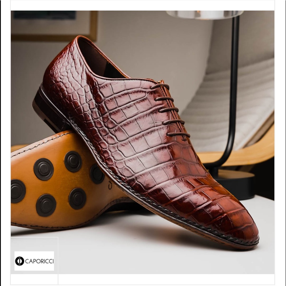 CAPORICCI 2543 Gold Brown Real Alligator Shoes